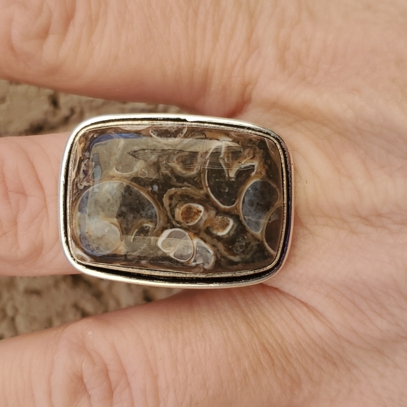 New Turritella Agate Fossil 925 Silver Ring. - Picture 11 of 15